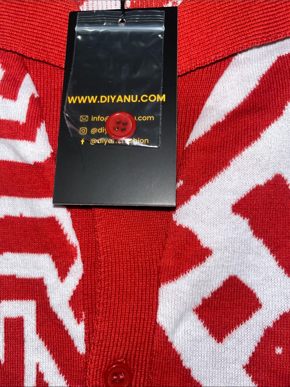 Diyanu Obi Men’s African Print Knit Shirt (Brick Mix Multi Pattern) - Picture 3 of 4